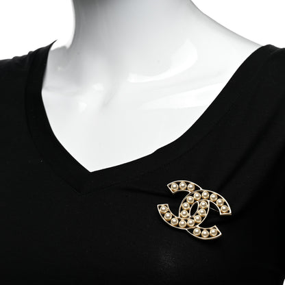 Chanel CC Pearl Brooch Pin Gold 2 of 4