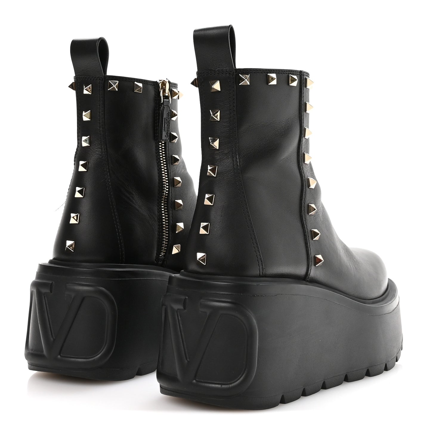 Calfskin Rockstud VLOGO Uniqueform Chelsea 55/85mm Flatform Ankle Boots 38.5 Black