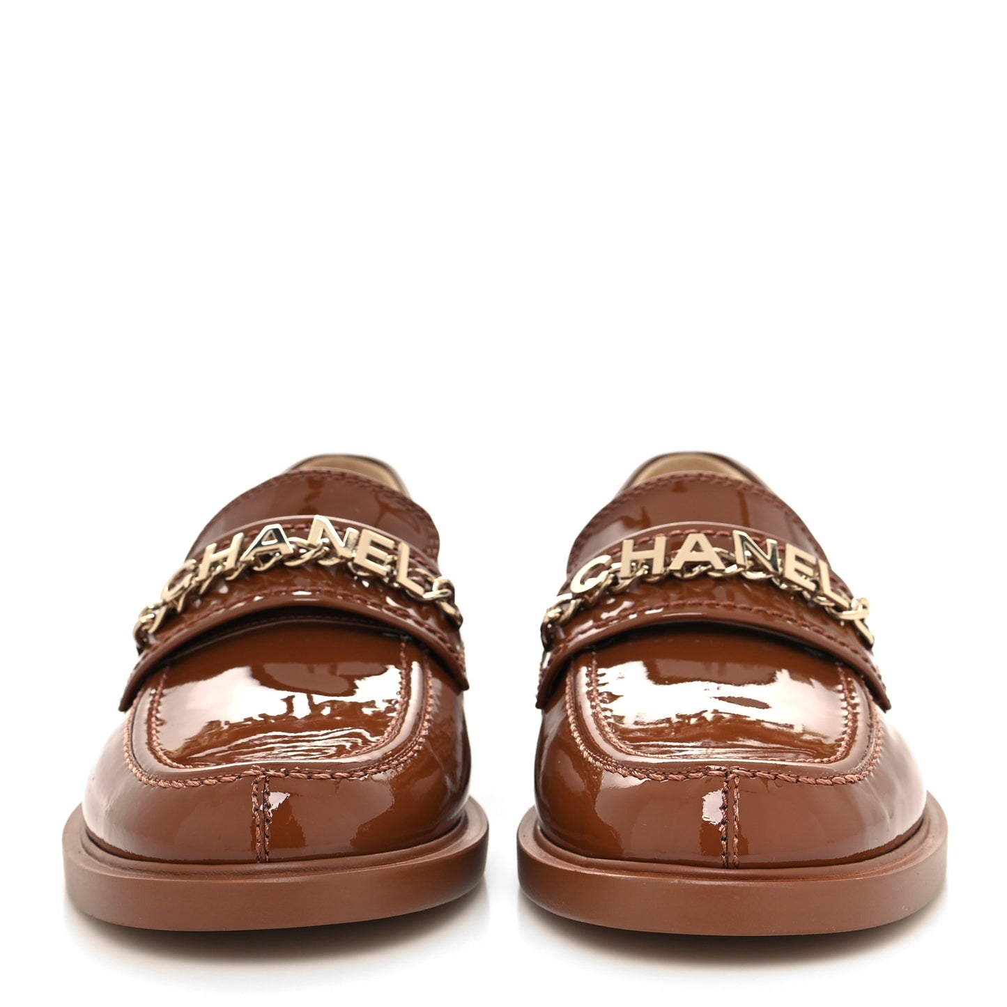 Shiny Calfskin Logo Loafers 38.5 Brown