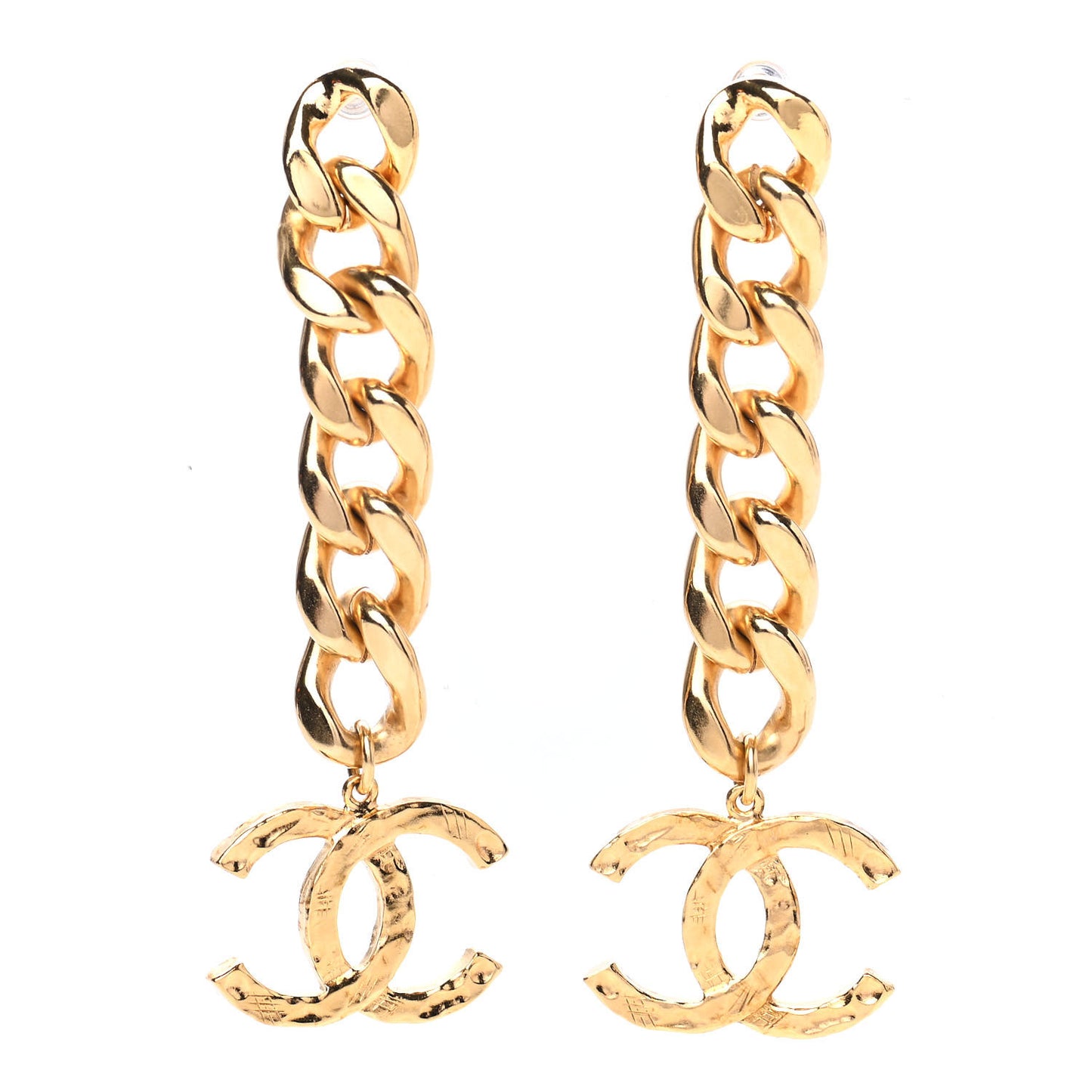 Metal CC Pick Drop Earrings Gold