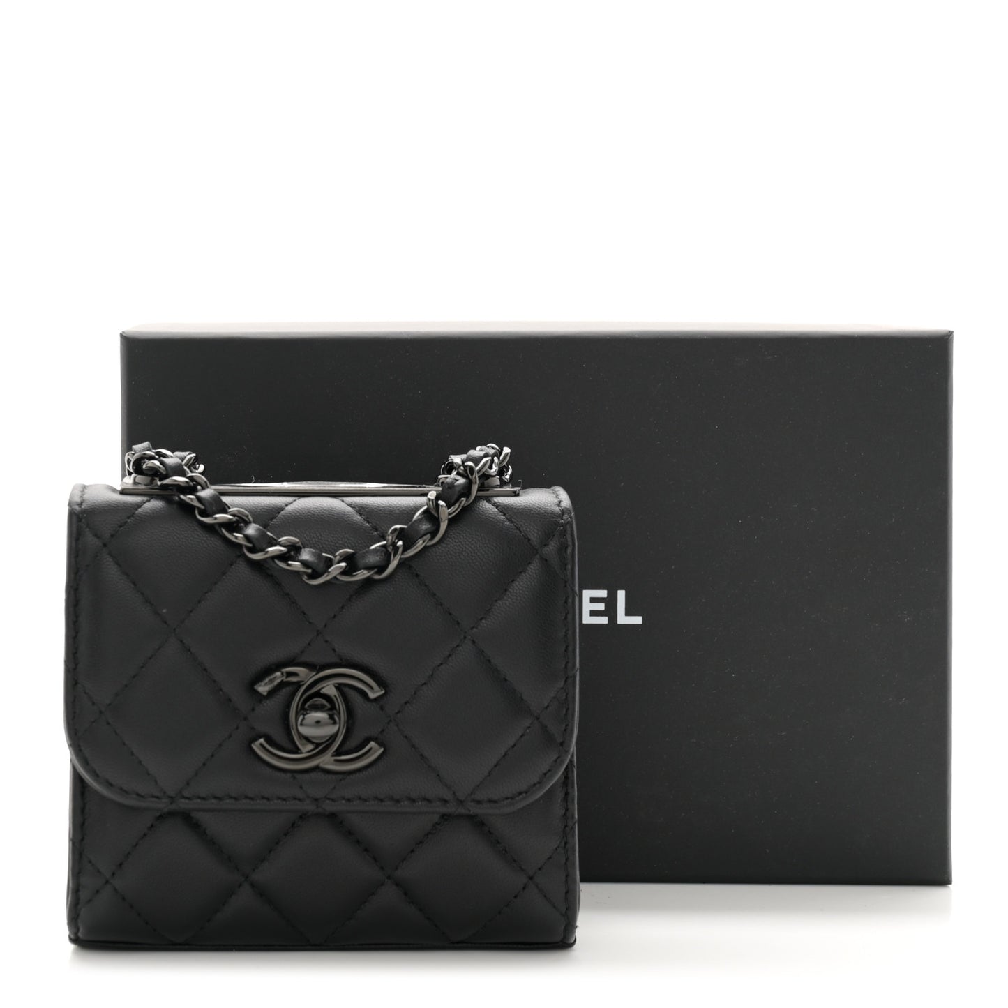Lambskin Quilted Mini Trendy CC Clutch With Chain So Black