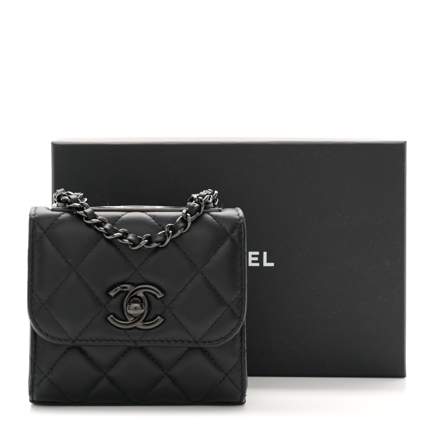 Chanel Lambskin Quilted Mini Trendy CC Clutch With Chain So Black 11 of 11