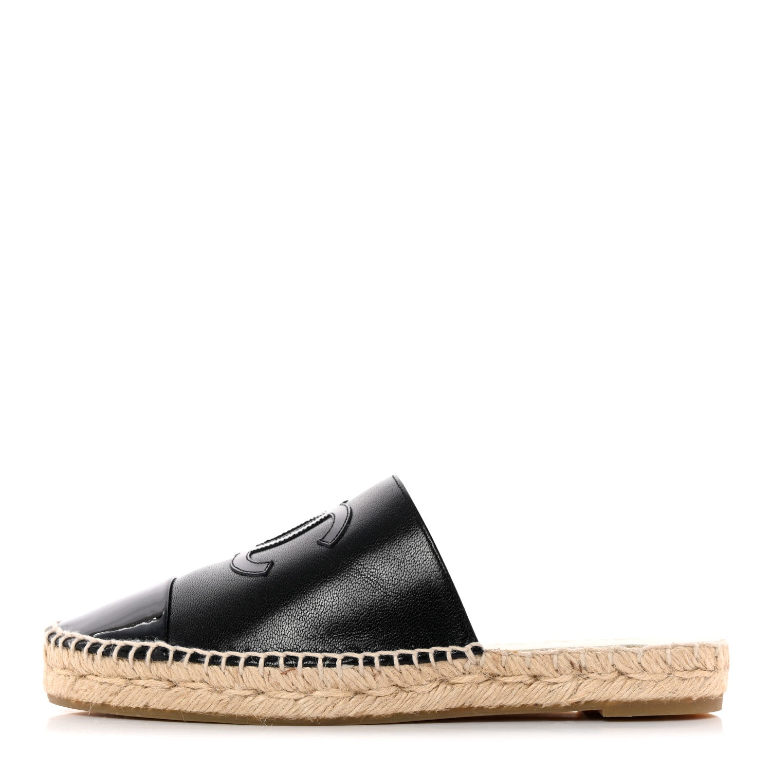 Chanel Iridescent Goatskin Patent CC Espadrille Mules 37 Black 1 of 15