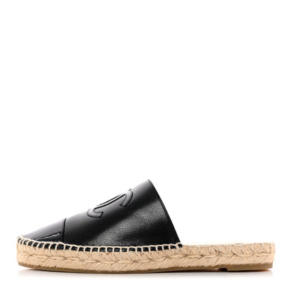 Chanel Iridescent Goatskin Patent CC Espadrille Mules 37 Black 1 of 15
