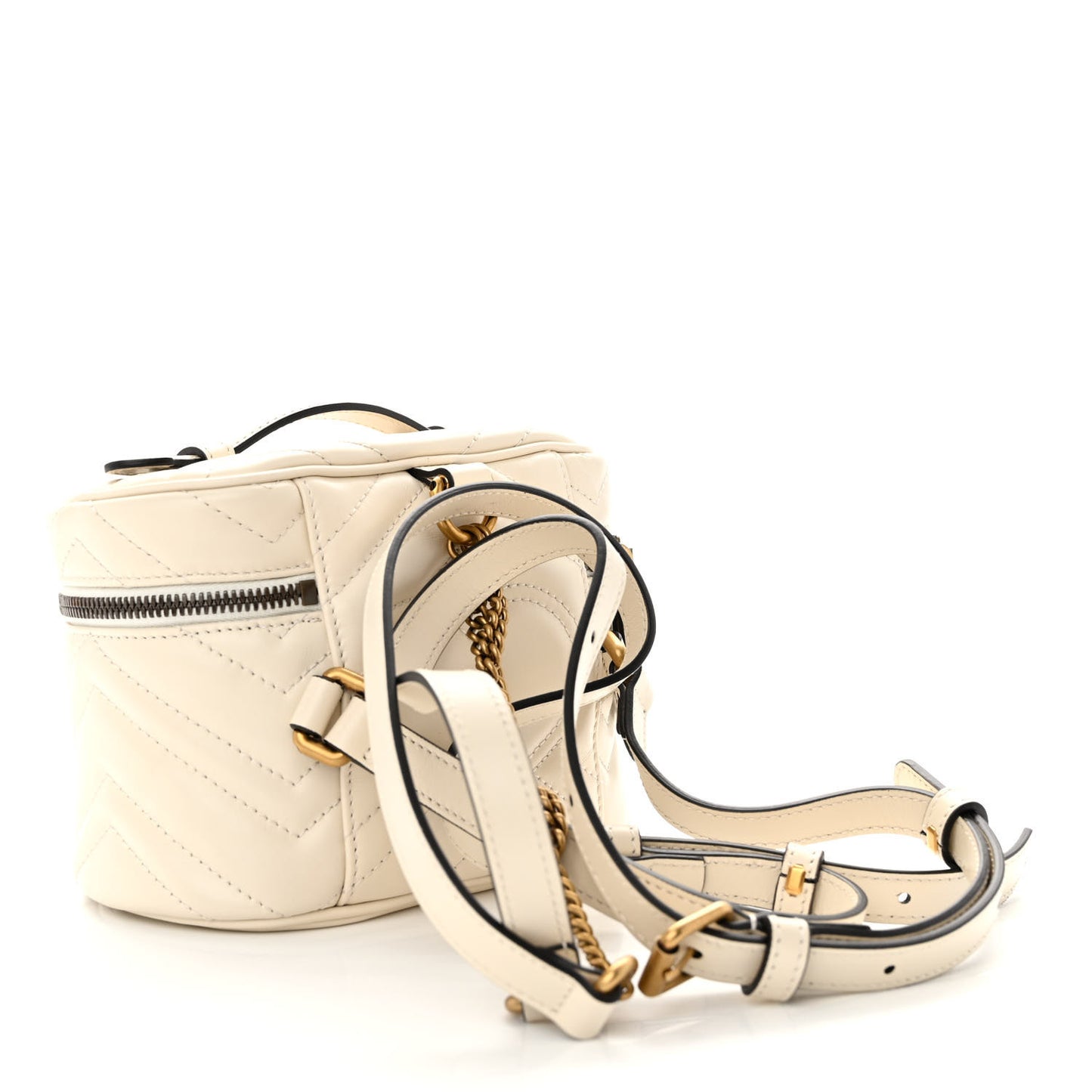 Calfskin Matelasse Mini GG Marmont Round Backpack White