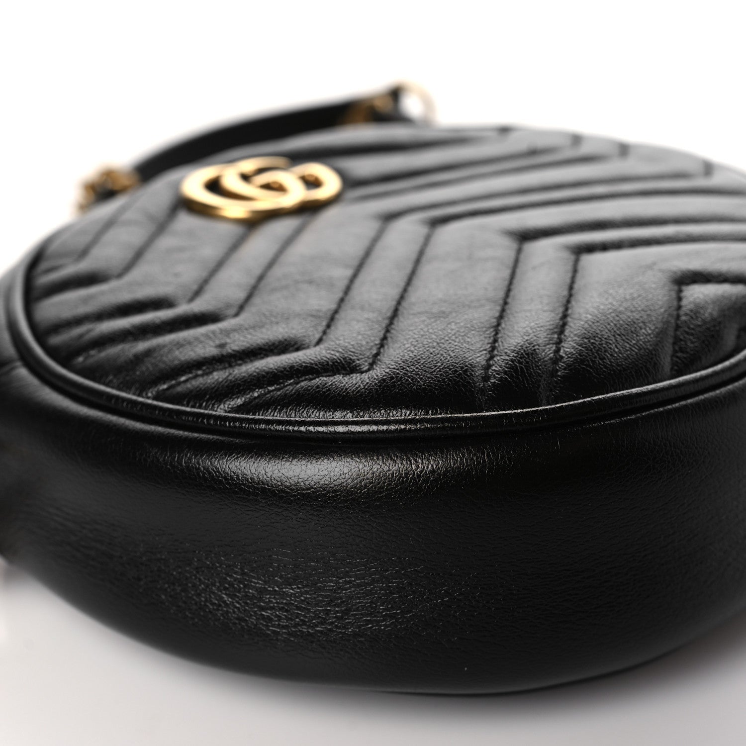 Gucci Azalea Calfskin Matelasse Heart Mini GG Marmont Round Shoulder Bag Black 8 of 9