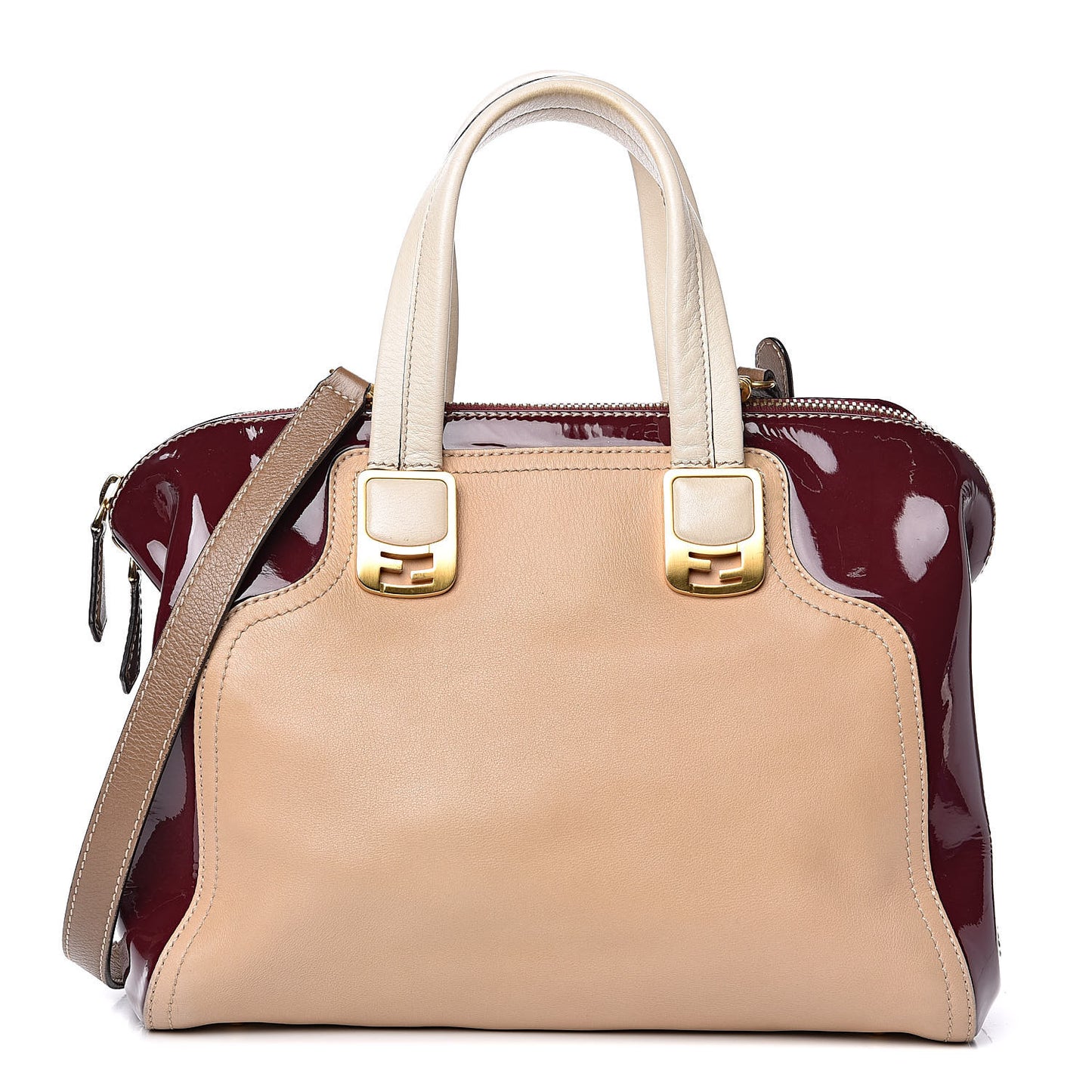 Calfskin Patent Small Chameleon Tote Cognac Bordeaux