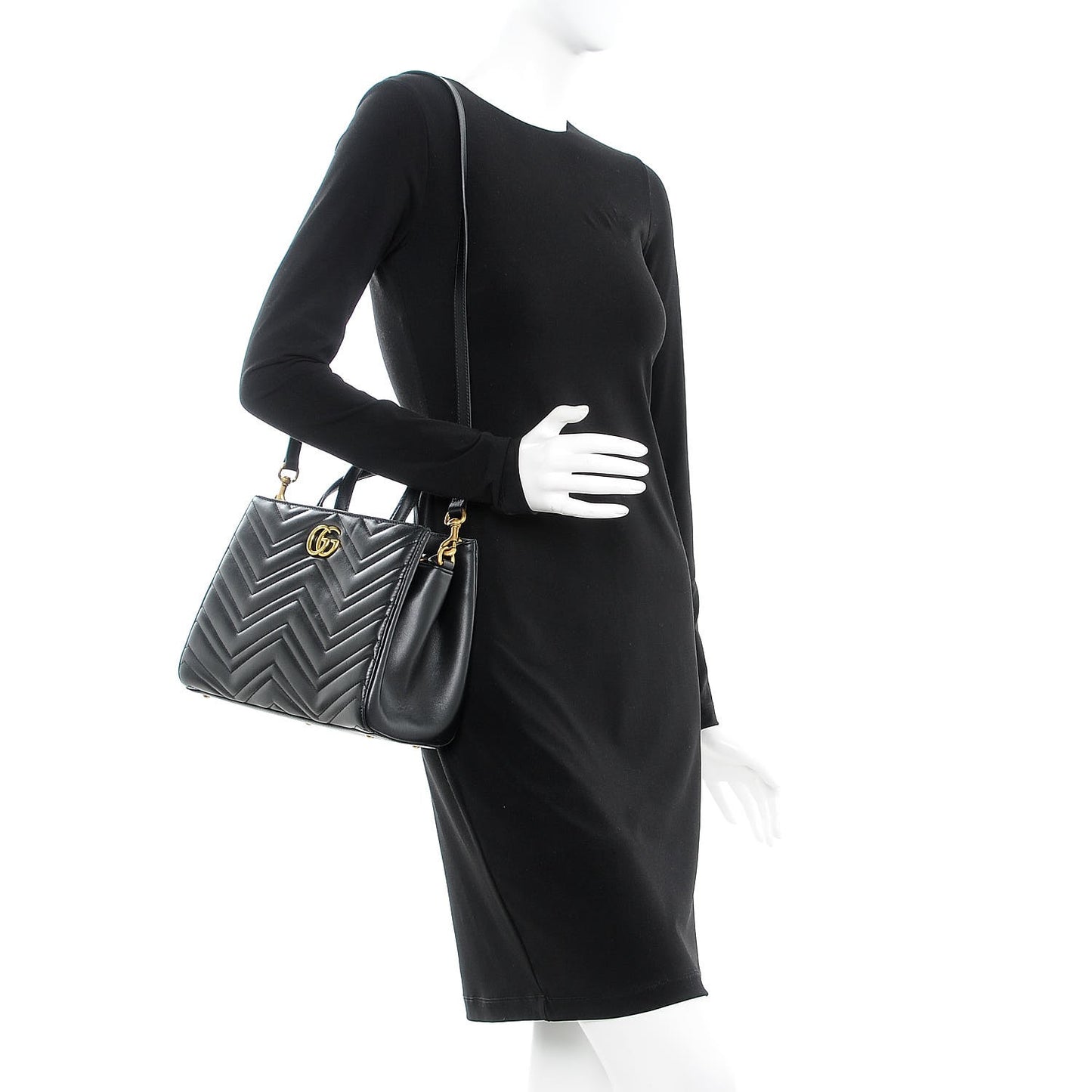 Calfskin Matelasse Small GG Marmont Tote Black