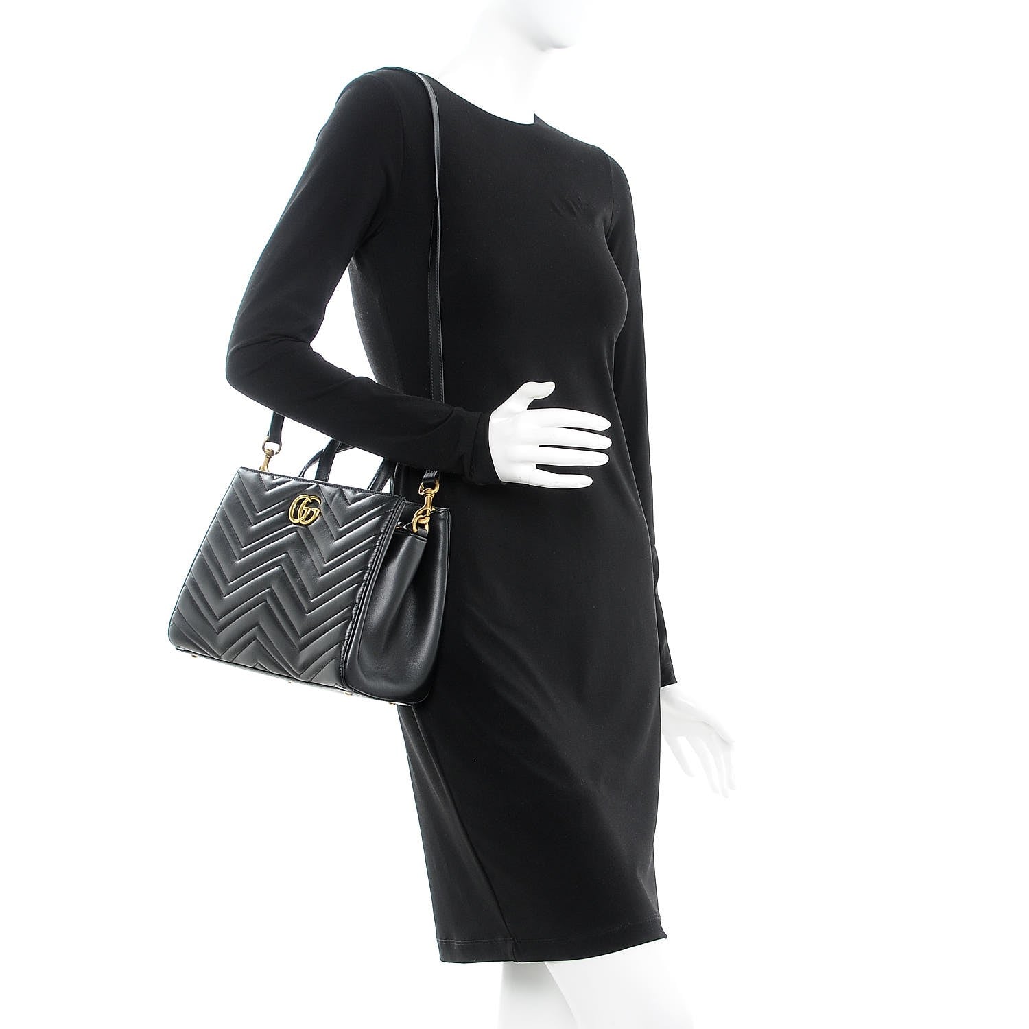 Gucci Calfskin Matelasse Small GG Marmont Tote Black 2 of 7