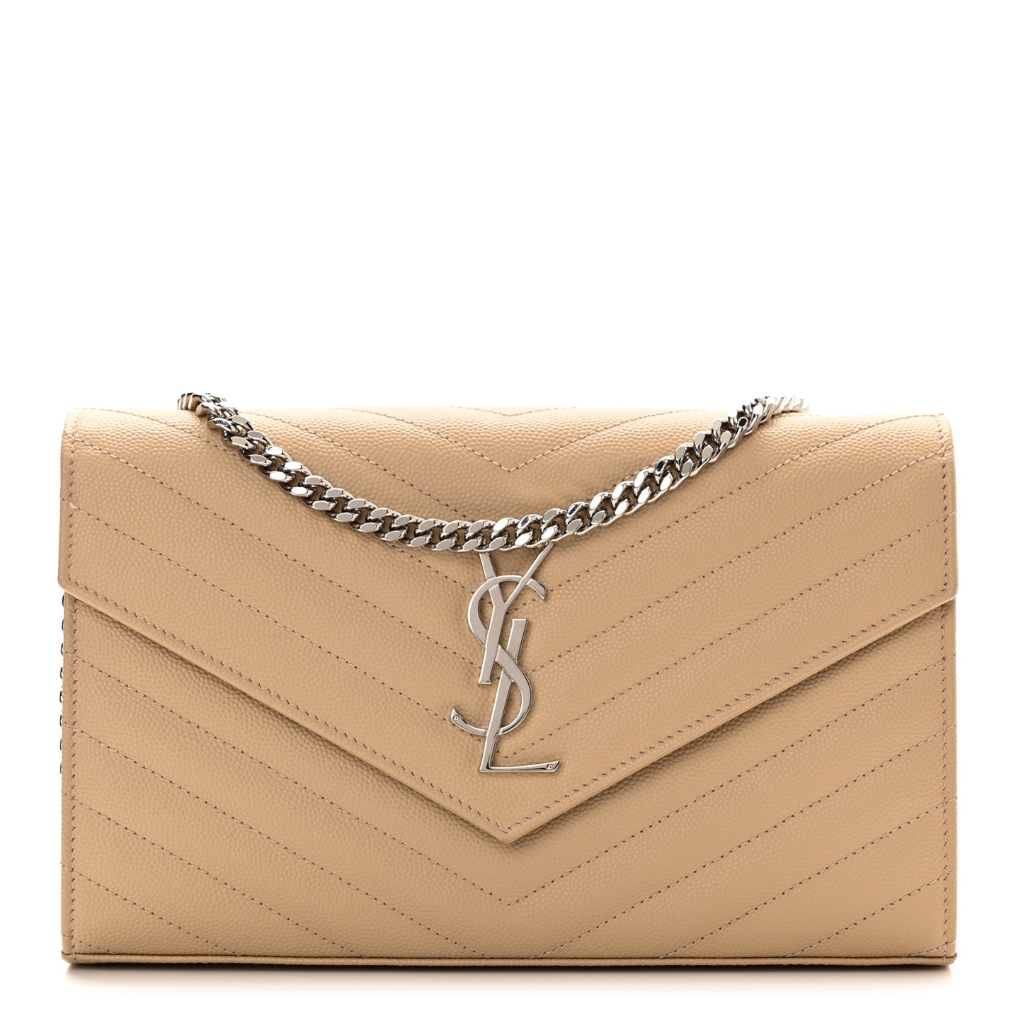 Grain De Poudre Matelasse Chevron Monogram Chain Wallet Nude Powder