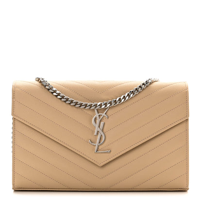 Saint Laurent Grain De Poudre Matelasse Chevron Monogram Chain Wallet Nude Powder 1 of 10