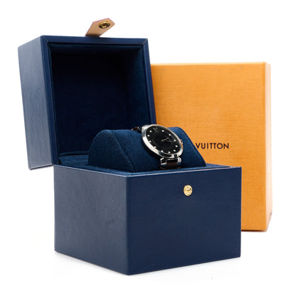 Louis Vuitton Stainless Steel Monogram Diamond 33mm Tambour Slim Quartz Watch Black 5 of 5