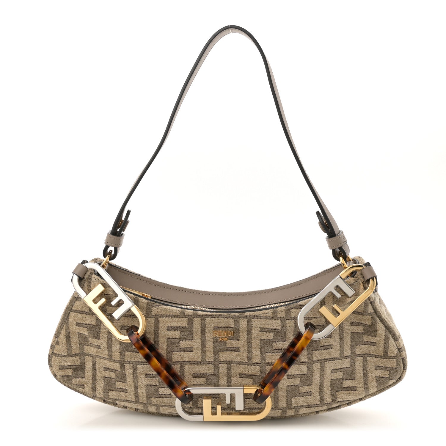 Fendi Chenille Vitello King Plexiglass FF O'Lock Swing Tortora Nuvola 1 of 10