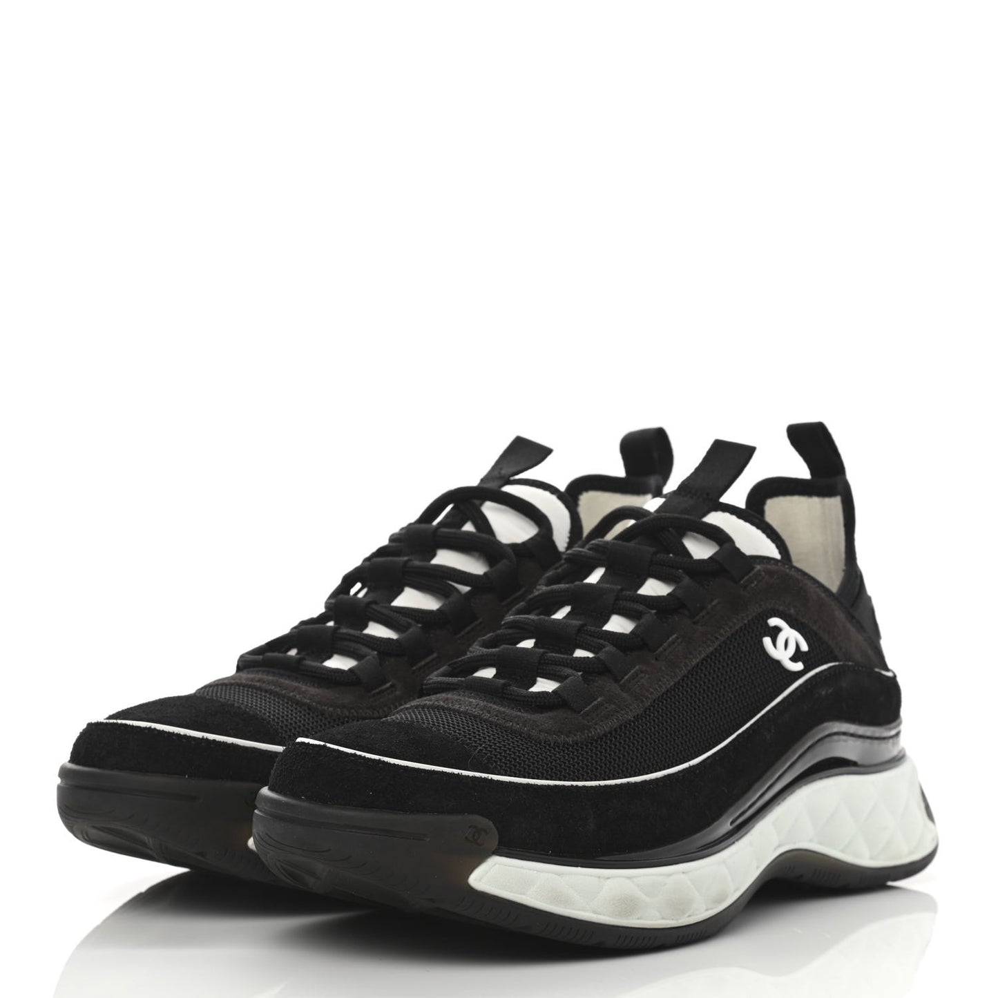 Velvet Calfskin Mixed Fibers CC Sneakers 41 Black