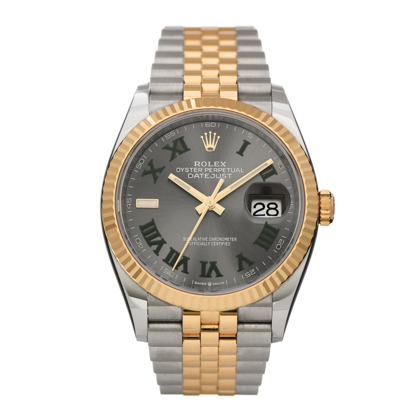 Stainless Steel 18K Yellow Gold 36mm Oyster Perpetual Wimbledon Datejust Watch Slate 126233