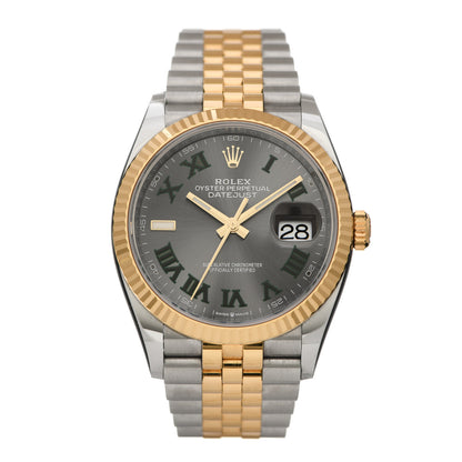 Rolex Stainless Steel 18K Yellow Gold 36mm Oyster Perpetual Wimbledon Datejust Watch Slate 126233 1 of 5