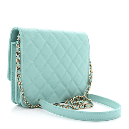 Chanel Caviar Quilted Square Wallet On Chain WOC Light Blue 3 of 12
