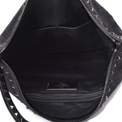 Valentino Garavani Denim Oversized Rockstud Zip Wristlet Pouch Black Jet 4 of 4