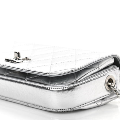 Chanel Hammered Metallic Calfskin Quilted Flap Silver 10 of 11