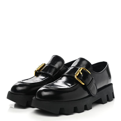 Prada Spazzolato Buckled Loafers 38.5 Black 3 of 9