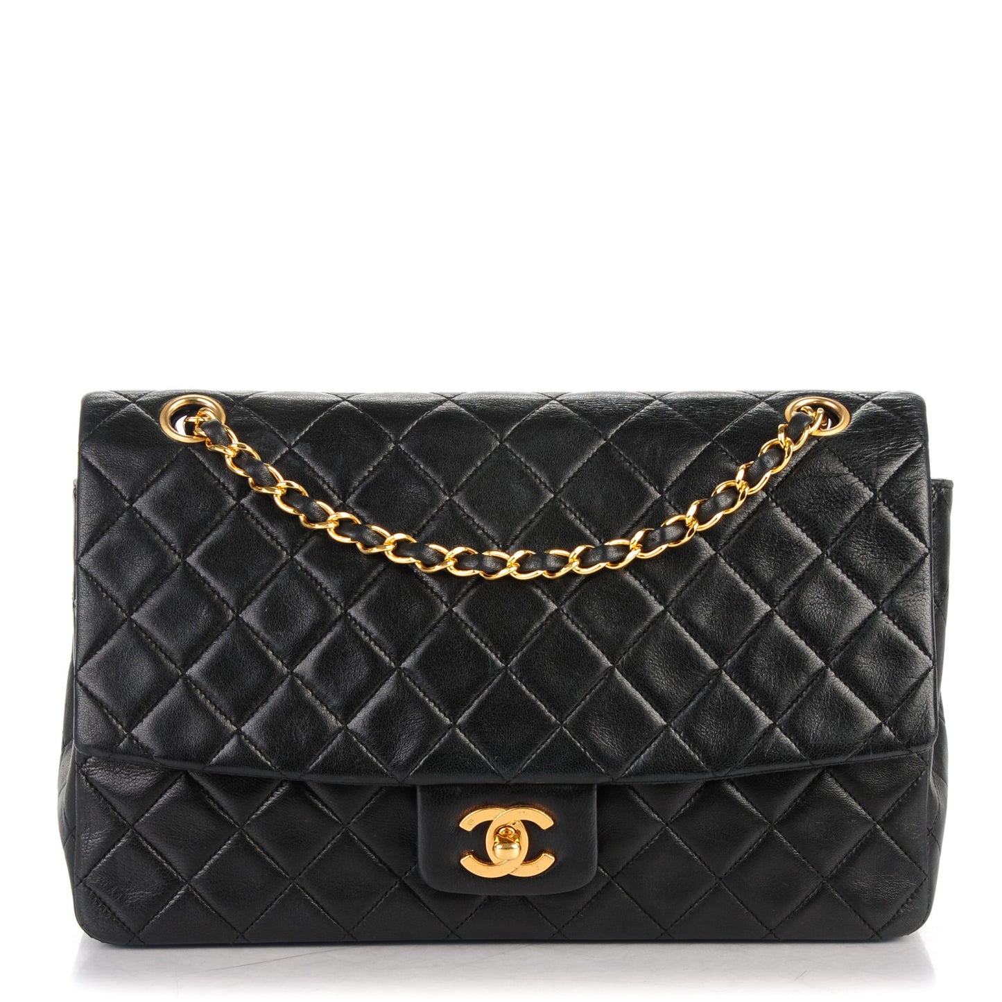Lambskin Quilted Medium Single Flap with Wallet Black
