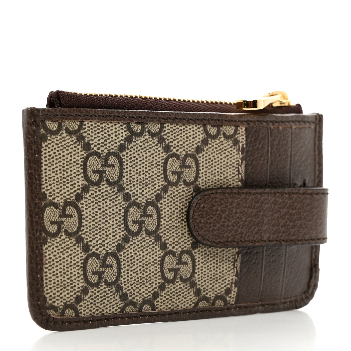 GG Supreme Monogram Web Ophidia Zip Card Case Brown