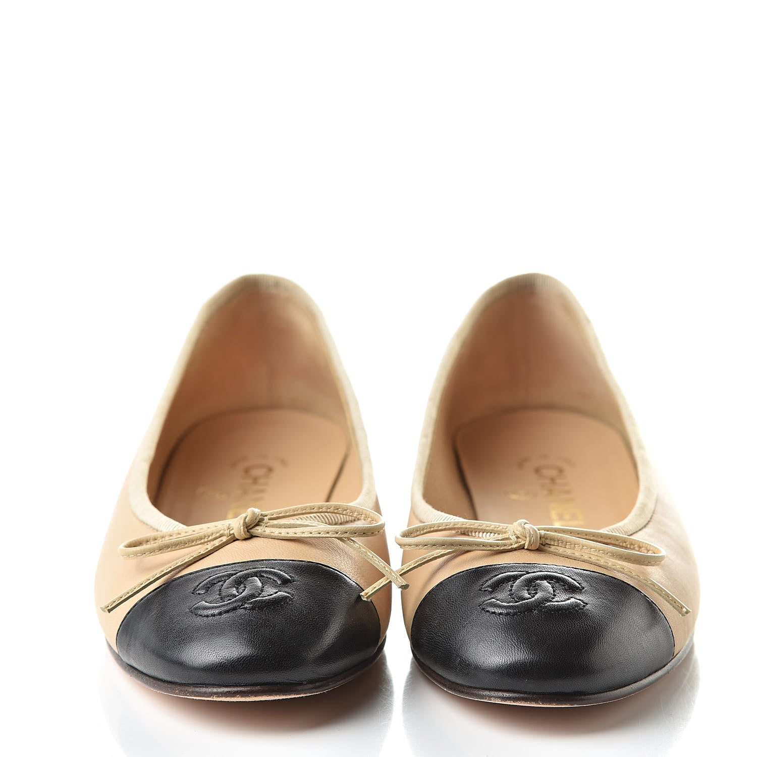 Chanel Lambskin Cap Toe CC Ballerina Flats 36 Beige Black 2 of 18