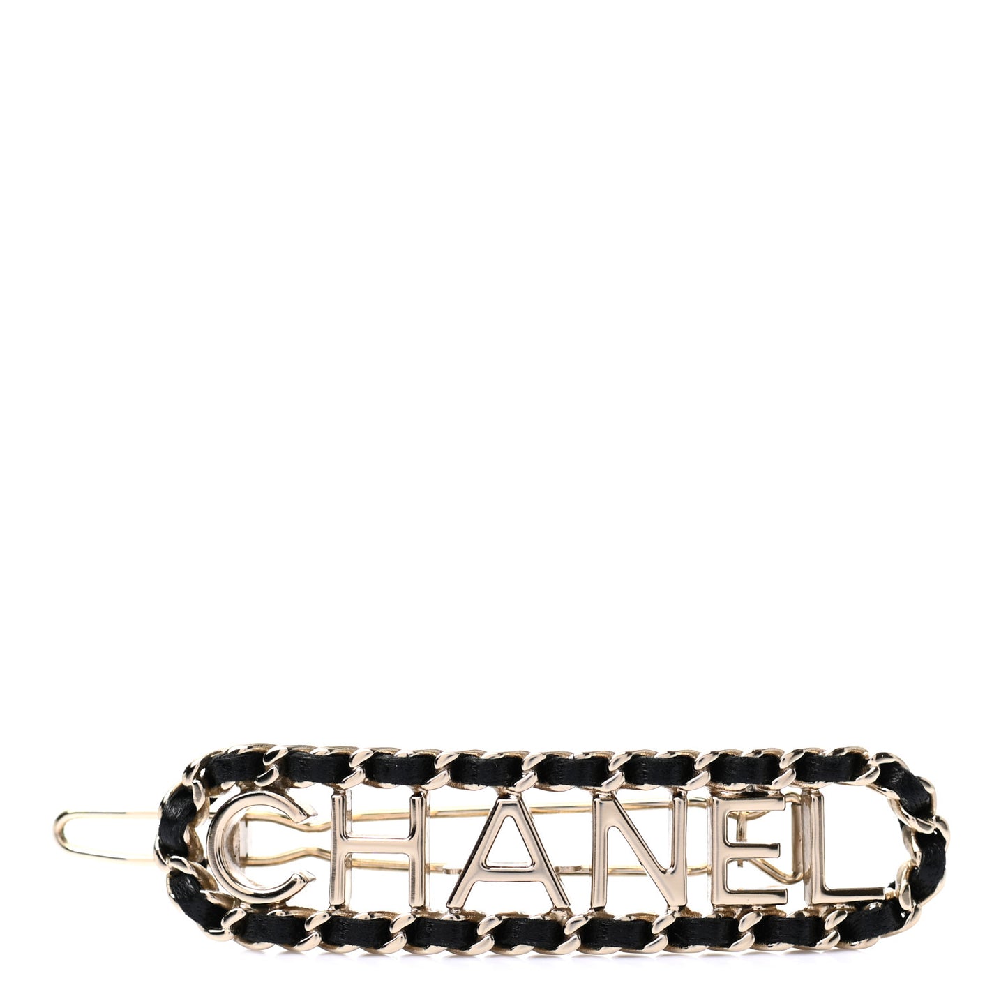 Metal Lambskin Vintage Allure Logo Hair Clip Black Gold