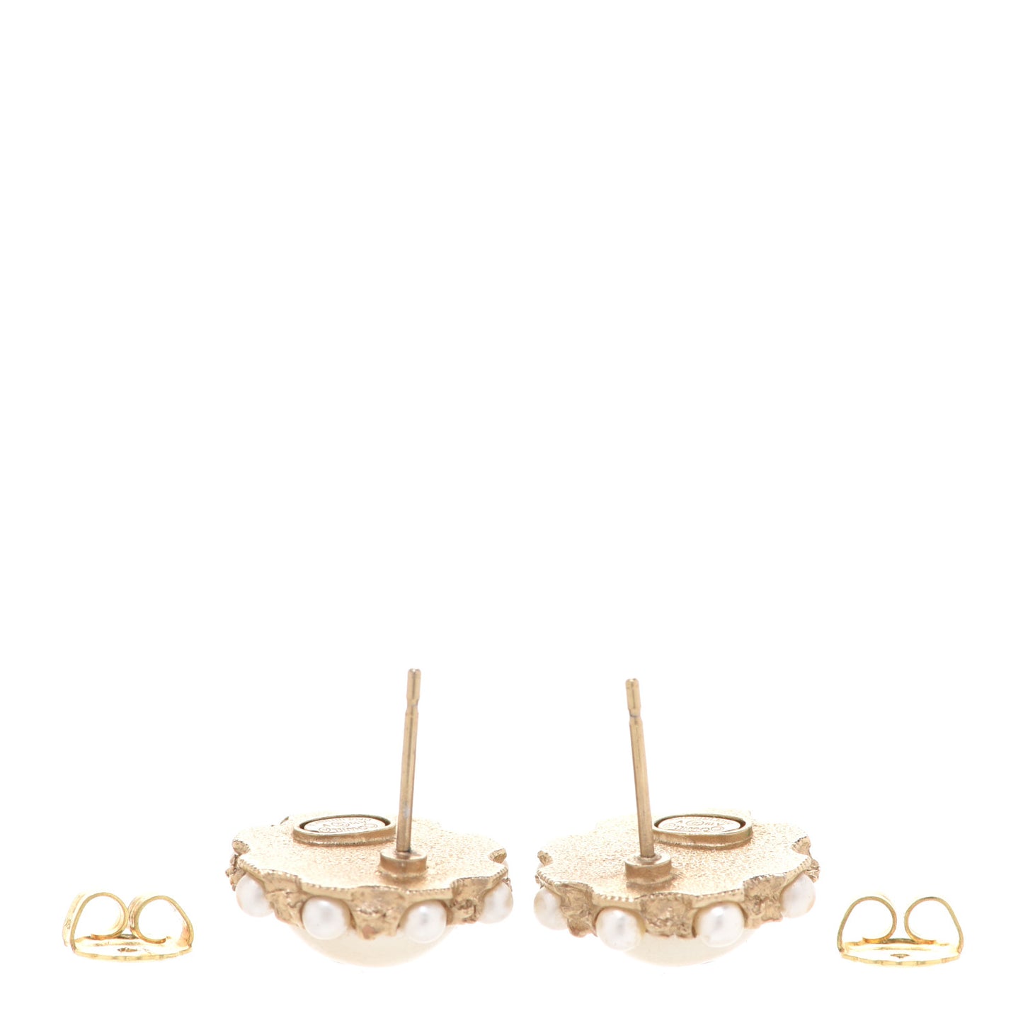 Pearl Crystal CC Round Earrings Gold