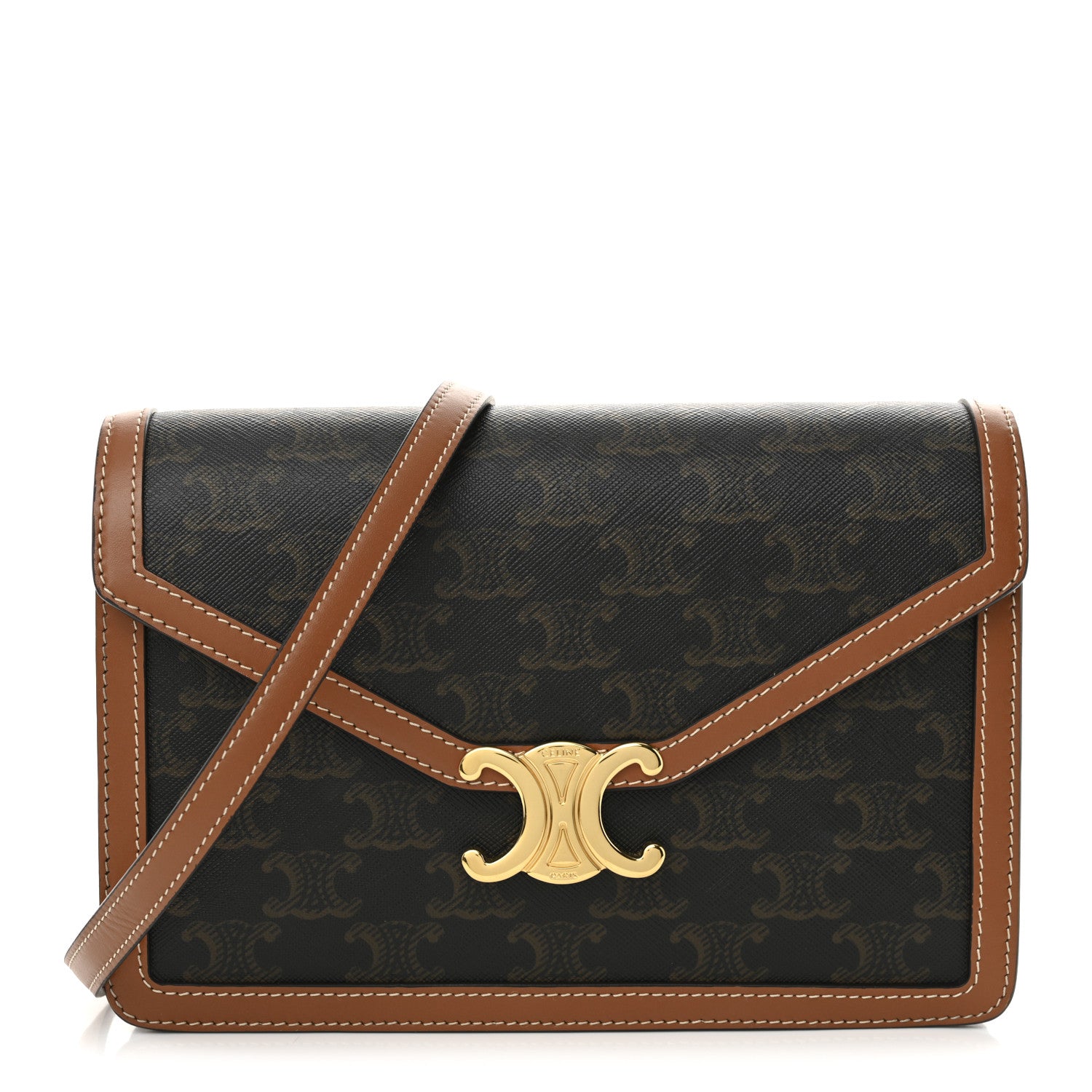 Celine Triomphe Canvas Calfskin Enveloppe Bag Tan 1 of 10