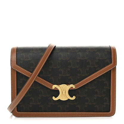 Celine Triomphe Canvas Calfskin Enveloppe Bag Tan 1 of 10