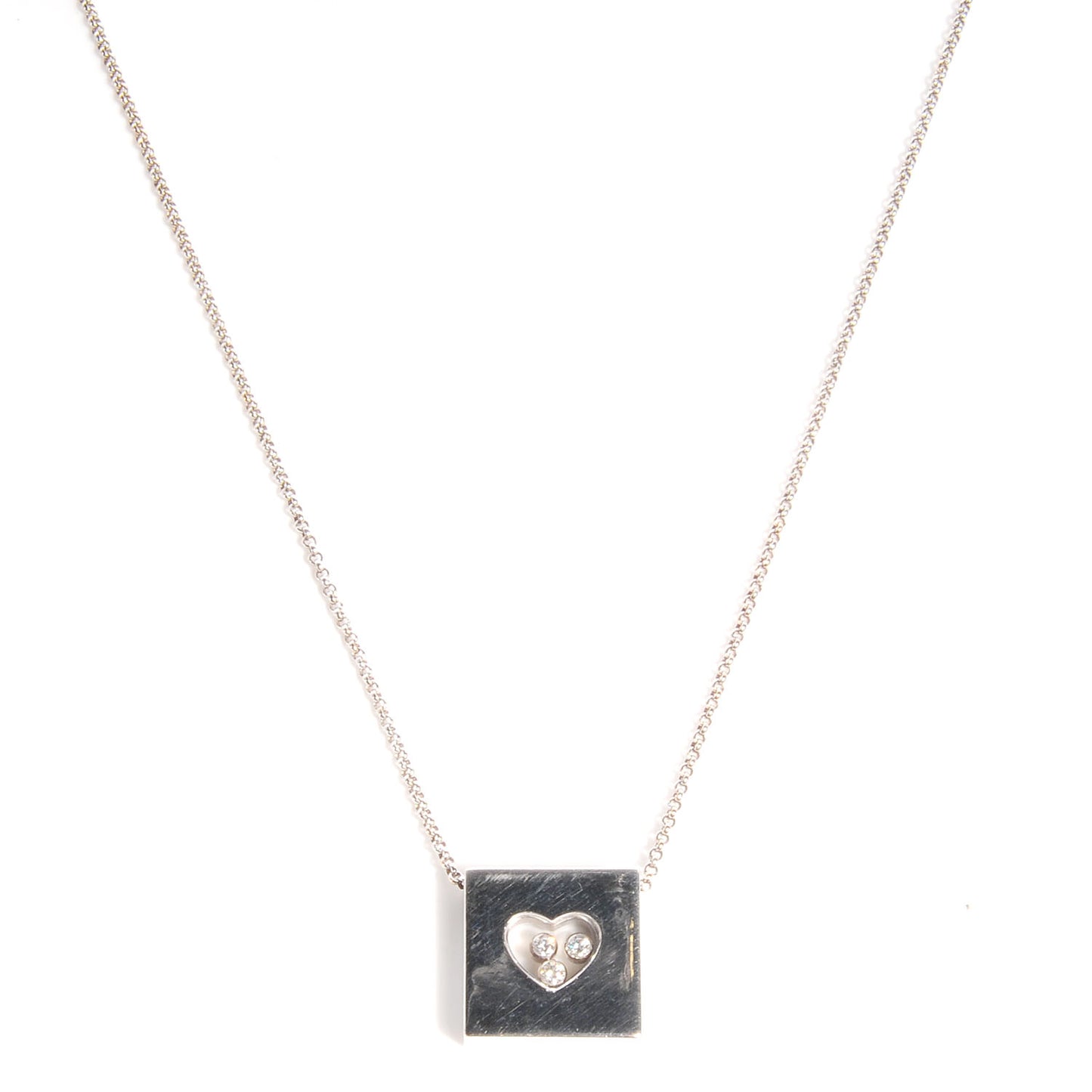 18k White Gold Happy Diamonds Icons Square Heart Necklace