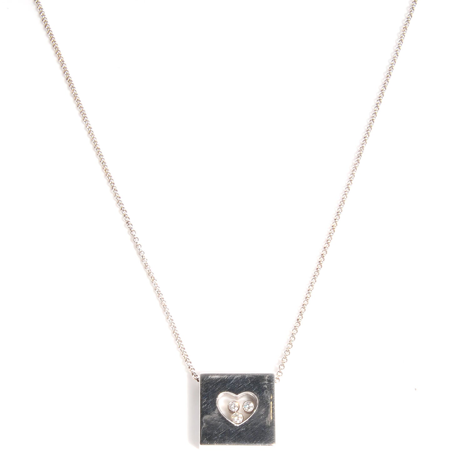 Chopard 18k White Gold Happy Diamonds Icons Square Heart Necklace 1 of 9