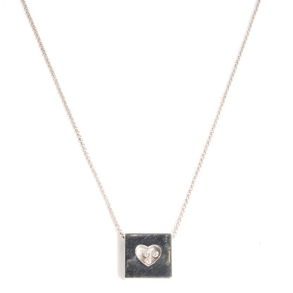 Chopard 18k White Gold Happy Diamonds Icons Square Heart Necklace 1 of 9