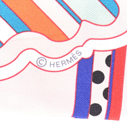 Hermes Silk Faubourg Rainbow Twilly Rose Pale Rouge Vert 3 of 4