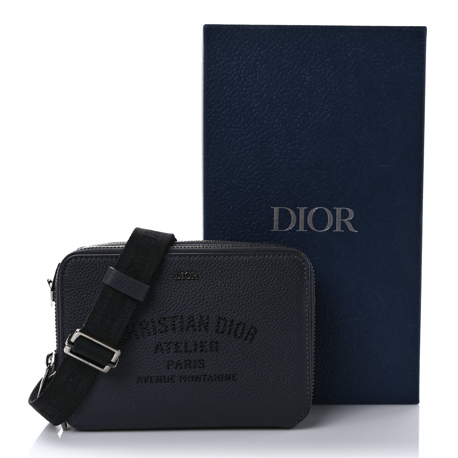 Christian Dior Grained Calfskin Double Zip Crossbody Pouch Blue 10 of 10