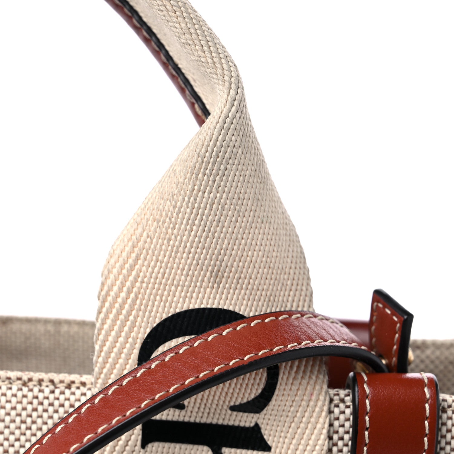 Chloe Cotton Calfskin Small Woody Ribbon Tote With Strap White Brown 12 of 13