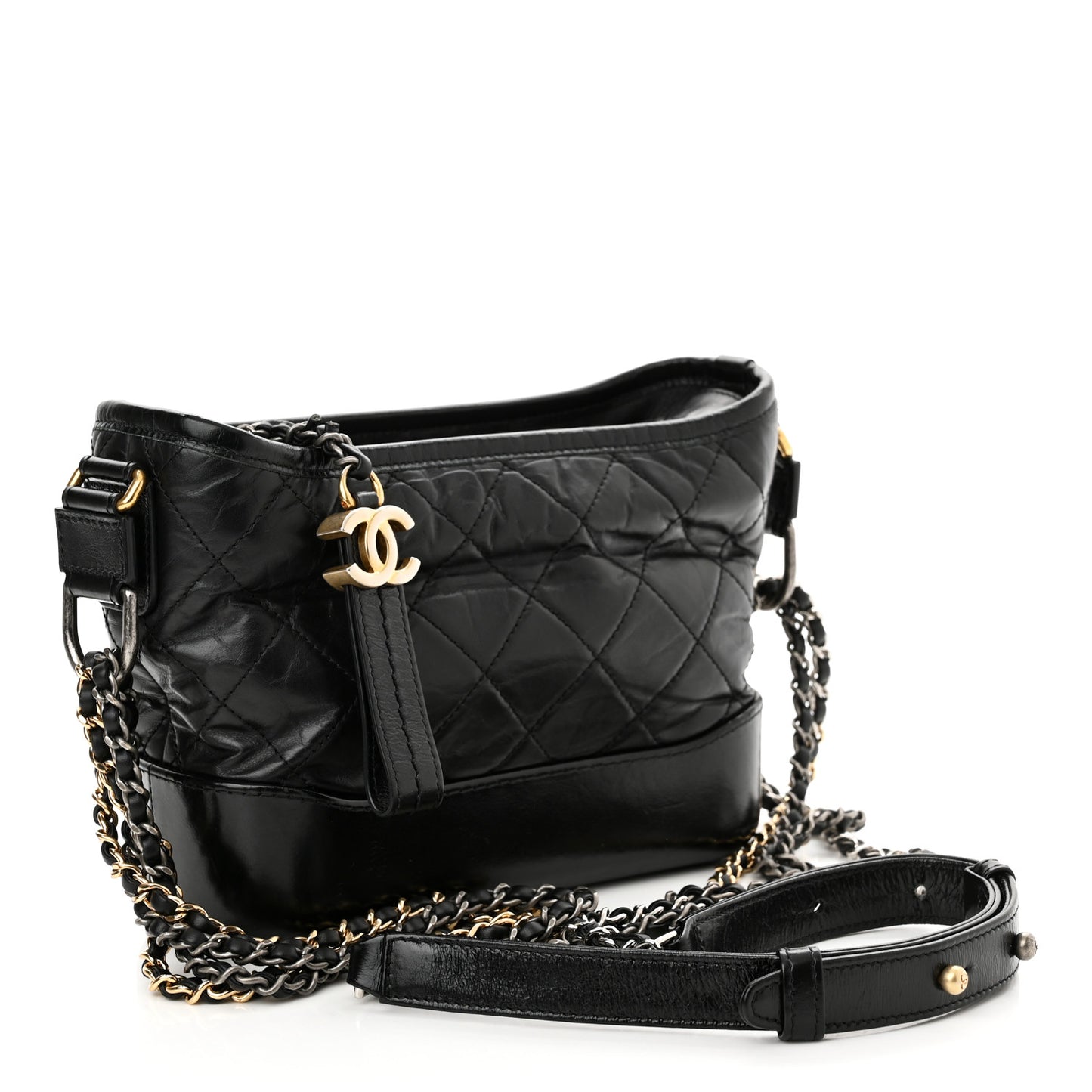 Aged Calfskin Quilted Charms Small Gabrielle Hobo Black