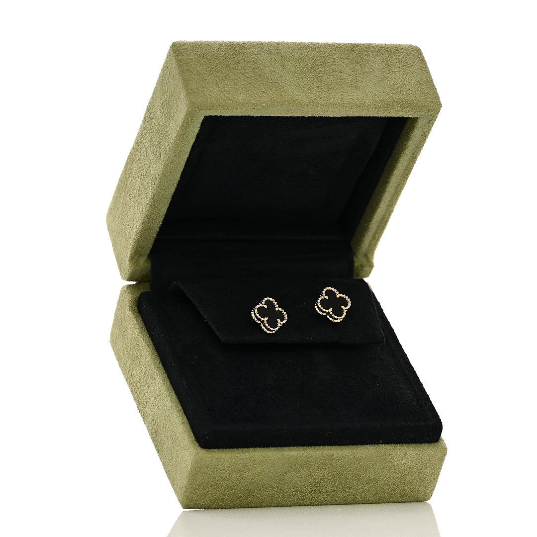 18K Yellow Gold Black Onyx Sweet Alhambra Earrings
