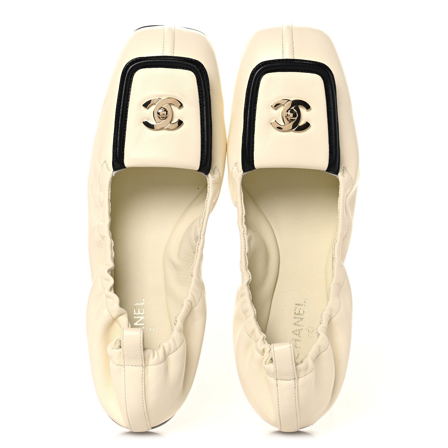 Chanel Lambskin CC Turnlock Ballerina Flats 38.5 Ivory Black 2 of 10
