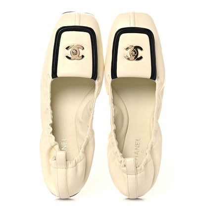 Chanel Lambskin CC Turnlock Ballerina Flats 38.5 Ivory Black 2 of 10