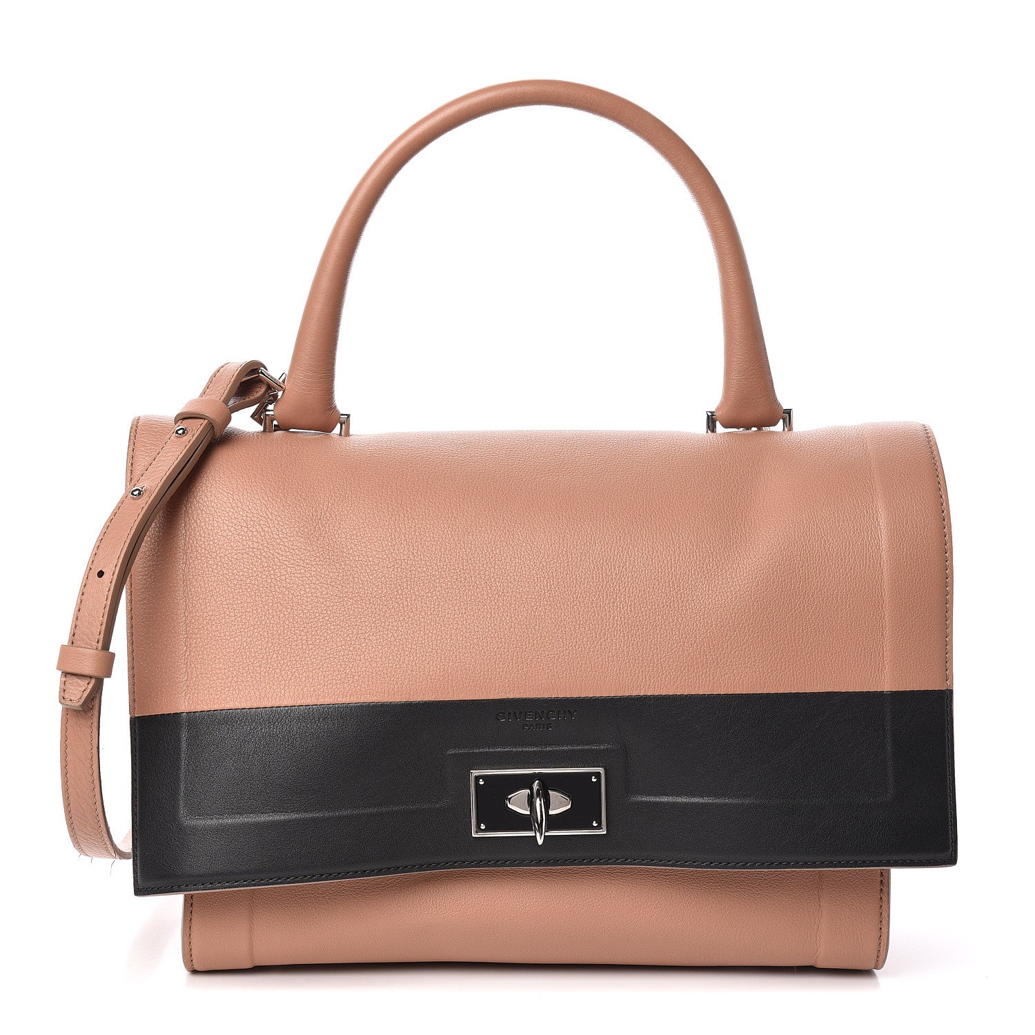 Givenchy Grained Calfskin Small Bi-Color Shark Lock Satchel Old Pink Black 1 of 11