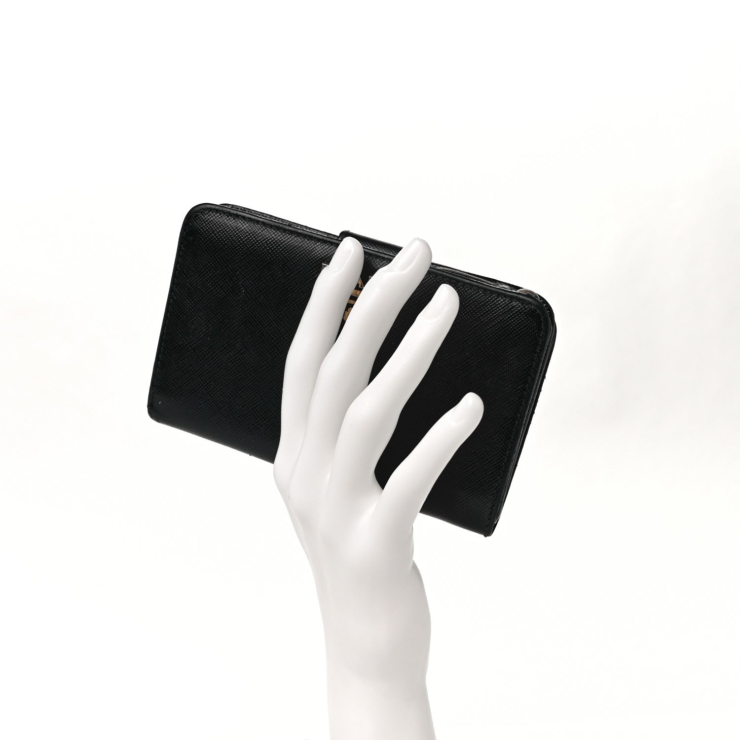Prada Saffiano Metal Compact Wallet Black 2 of 9