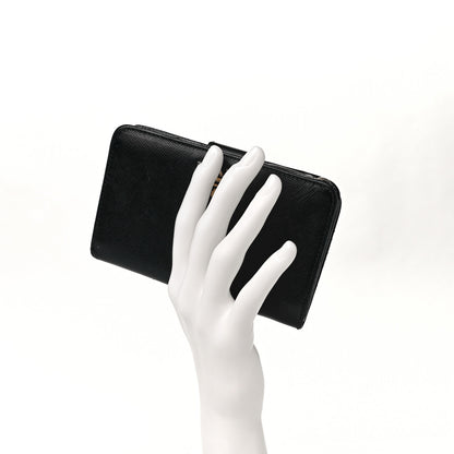 Prada Saffiano Metal Compact Wallet Black 2 of 9