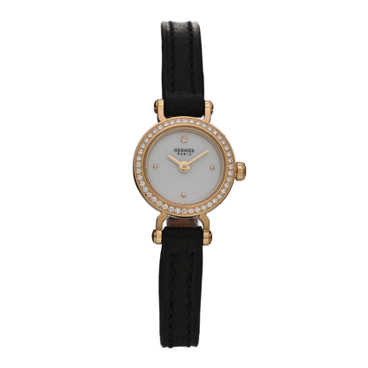 Hermes 18K Yellow Gold Barenia Diamond 16mm Faubourg Quartz Watch Noir 1 of 5