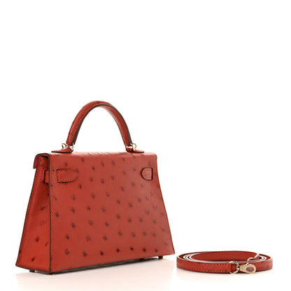 Hermes Ostrich Horseshoe Kelly Sellier Mini 20 Cuivre Rose Extreme 3 of 10