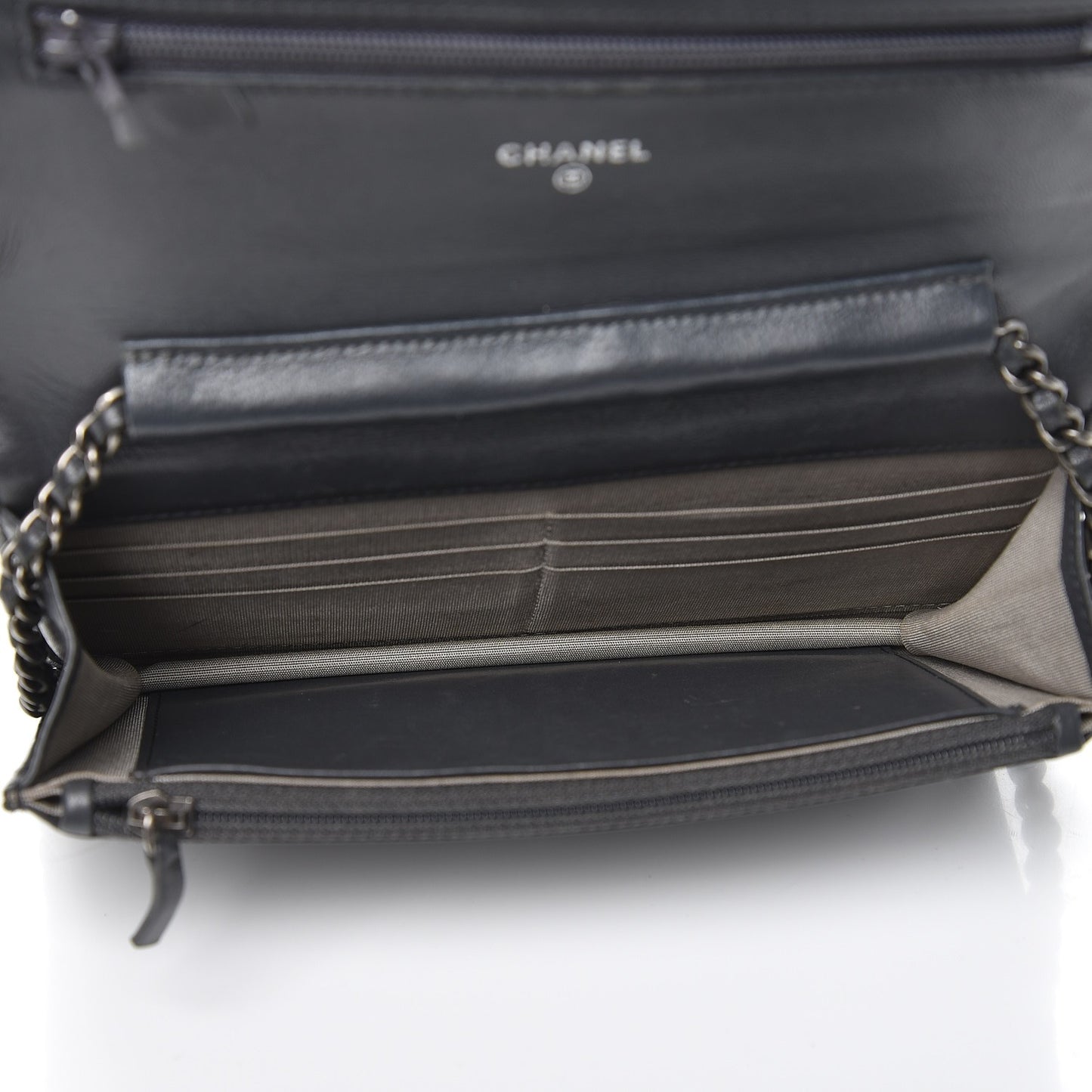 Lambskin Quilted Boy Wallet On Chain WOC Grey