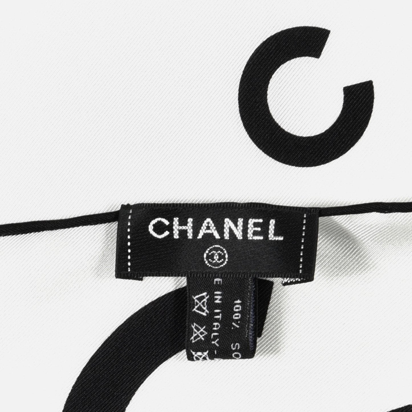 Silk CC Logo Scarf White Black White