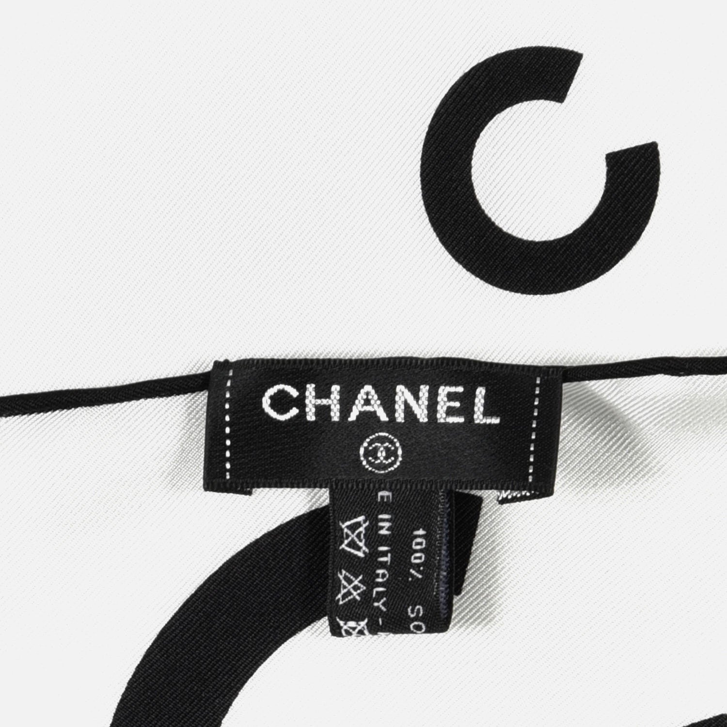 Chanel Silk CC Logo Scarf White Black White 3 of 3