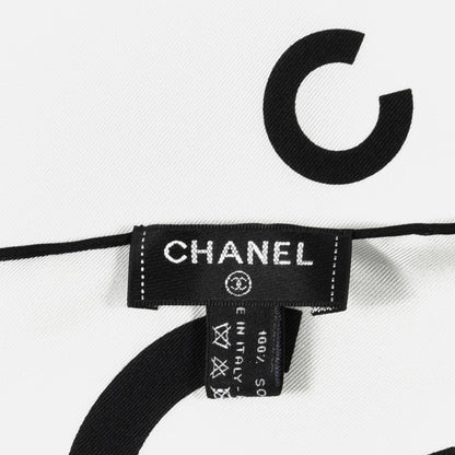 Chanel Silk CC Logo Scarf White Black White 3 of 3